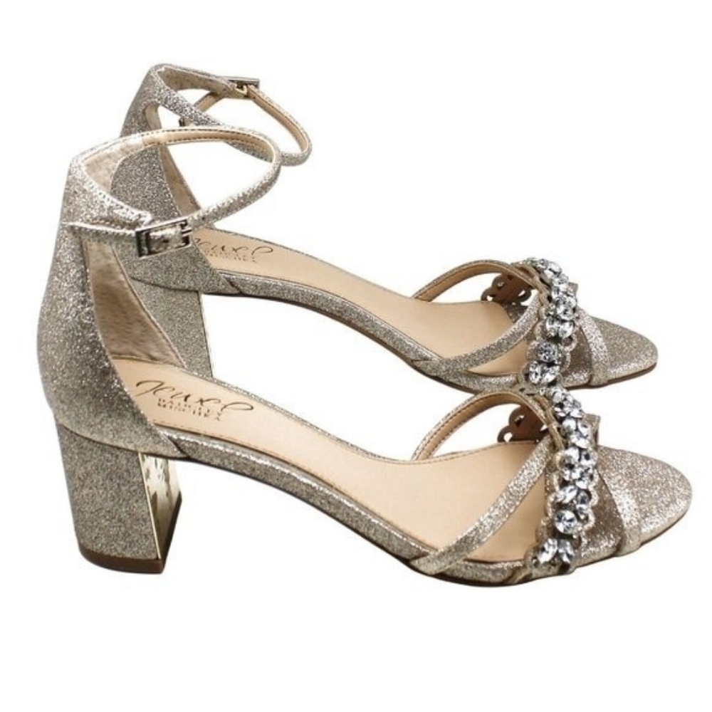Jewel Badgley Mischka NWOT Formal Giona Sandal in glitter Gold  Women Size 6.5